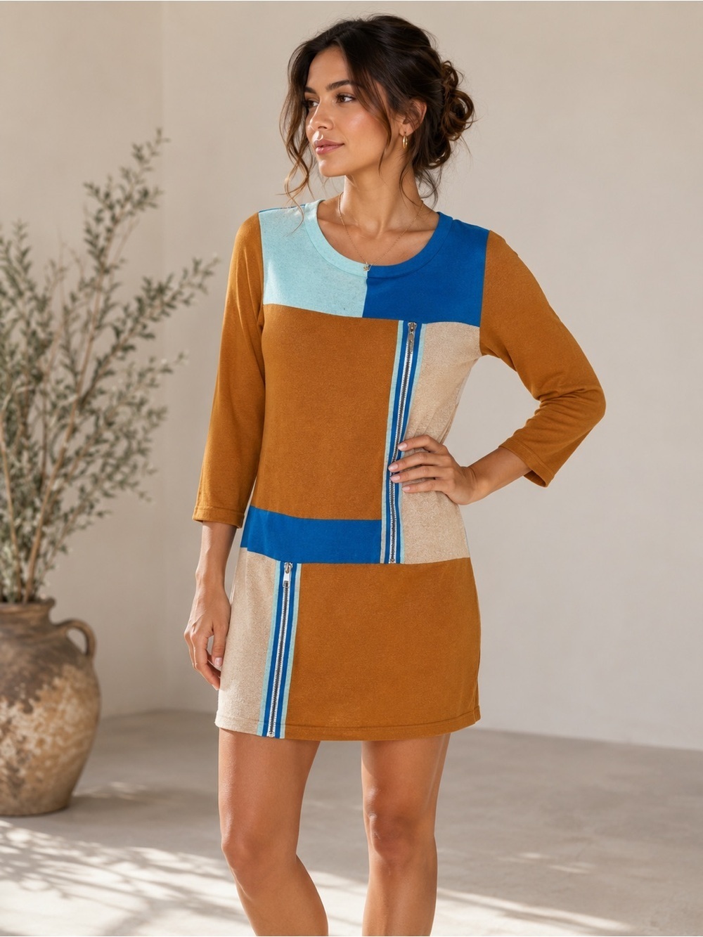 Vero Moda Color-Blocked Knit Mini Dress XS